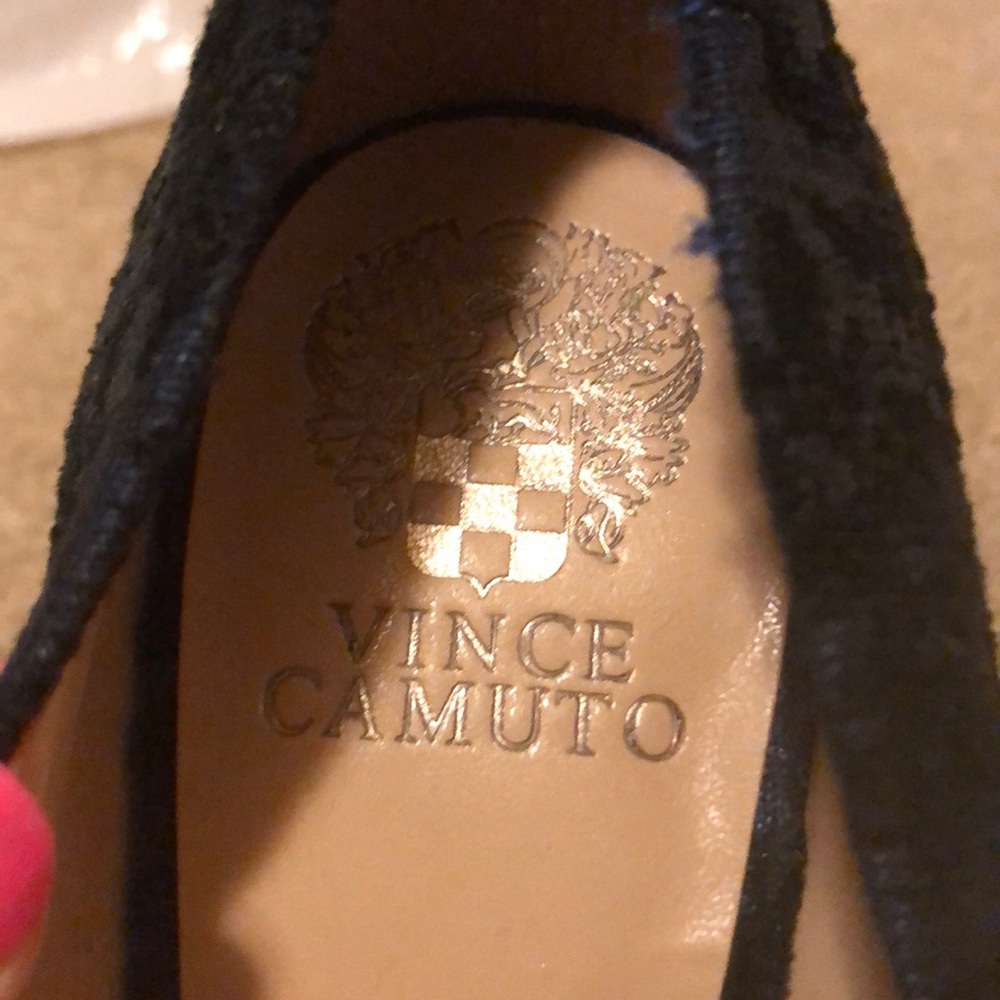 Vince Camuto Navy Textured Block Heel Pumps - Picture 3 of 5